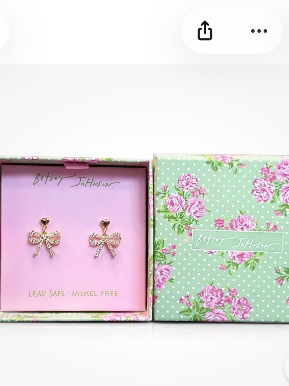 “NWT Betsey Johnson Gold Crystal Baguette Bow Heart Drop Earrings NIB